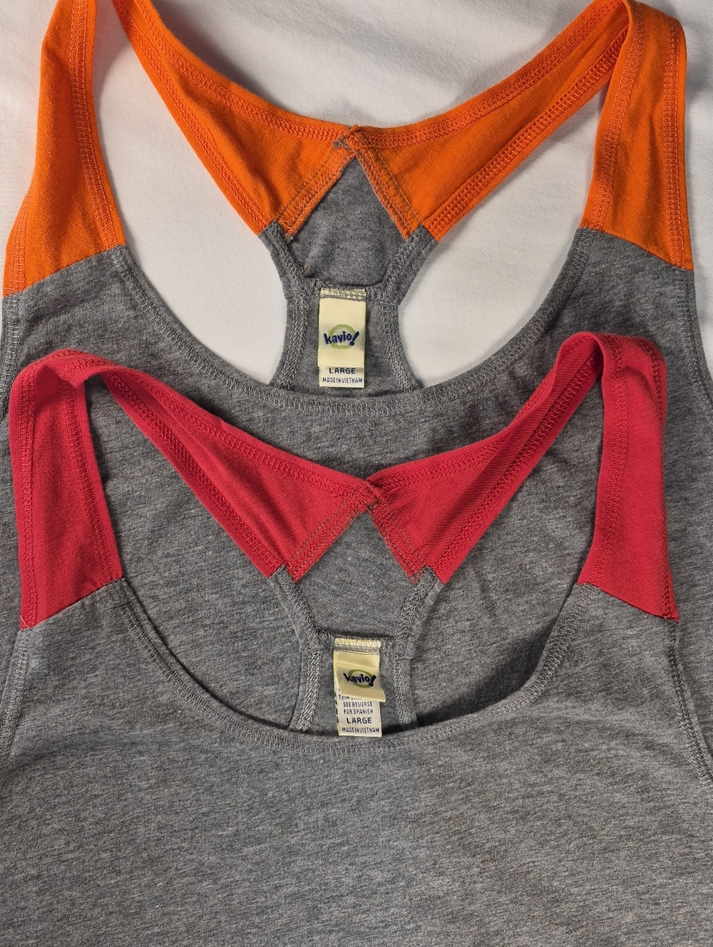 Set Of 2 Kavio Women’s L Racerback Tank Top - Gray with Orange or Red Trim